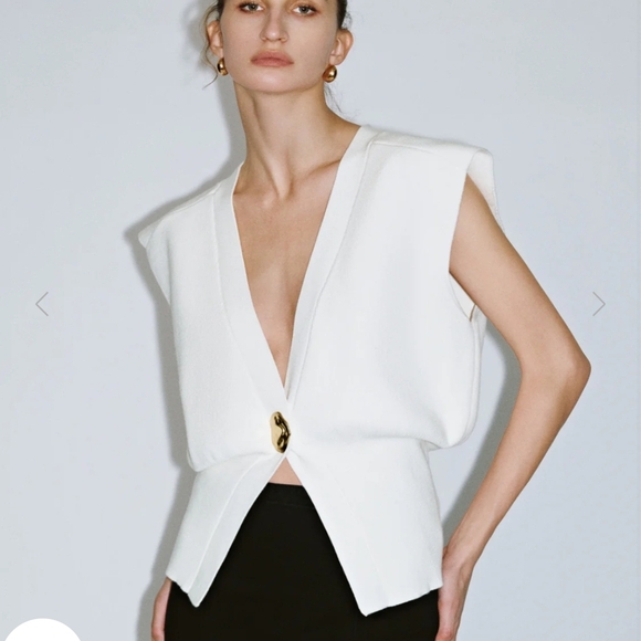 Urban Revivo Tops - Chic White V-Neck Blouse with Gold Accent
